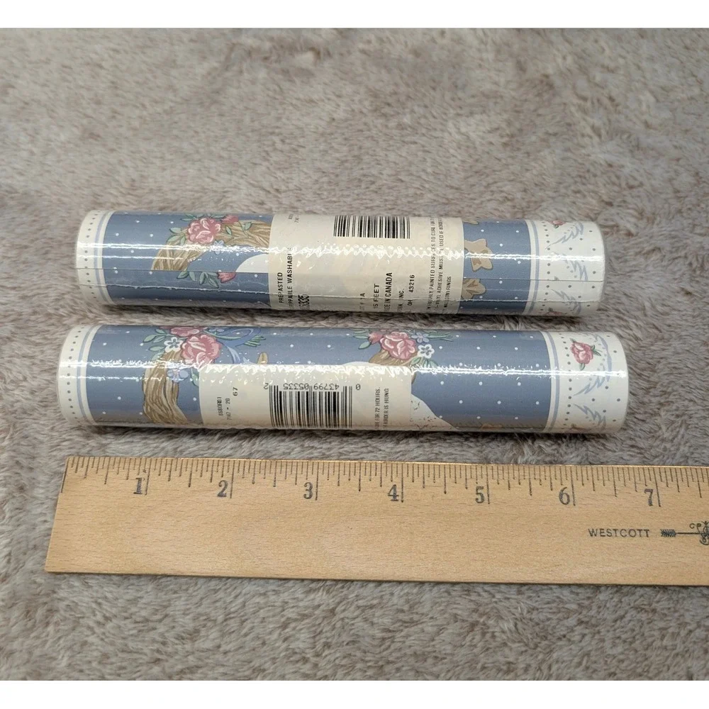 Vintage Borden Country Geese Wallpaper Border Blue Polka Dot Floral 2 Rolls